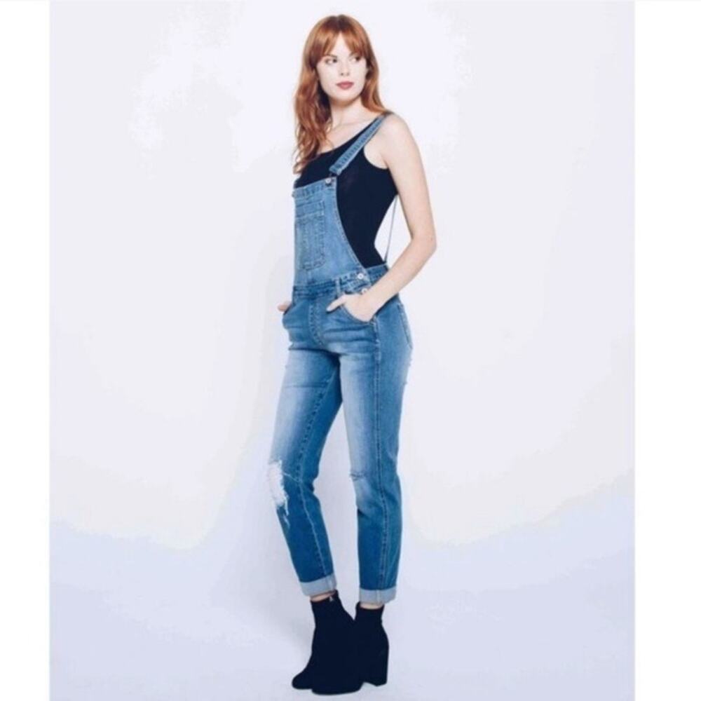 KanCan Womens Overalls Size Large Blue Distressed Denim Isabella Bib Skinny